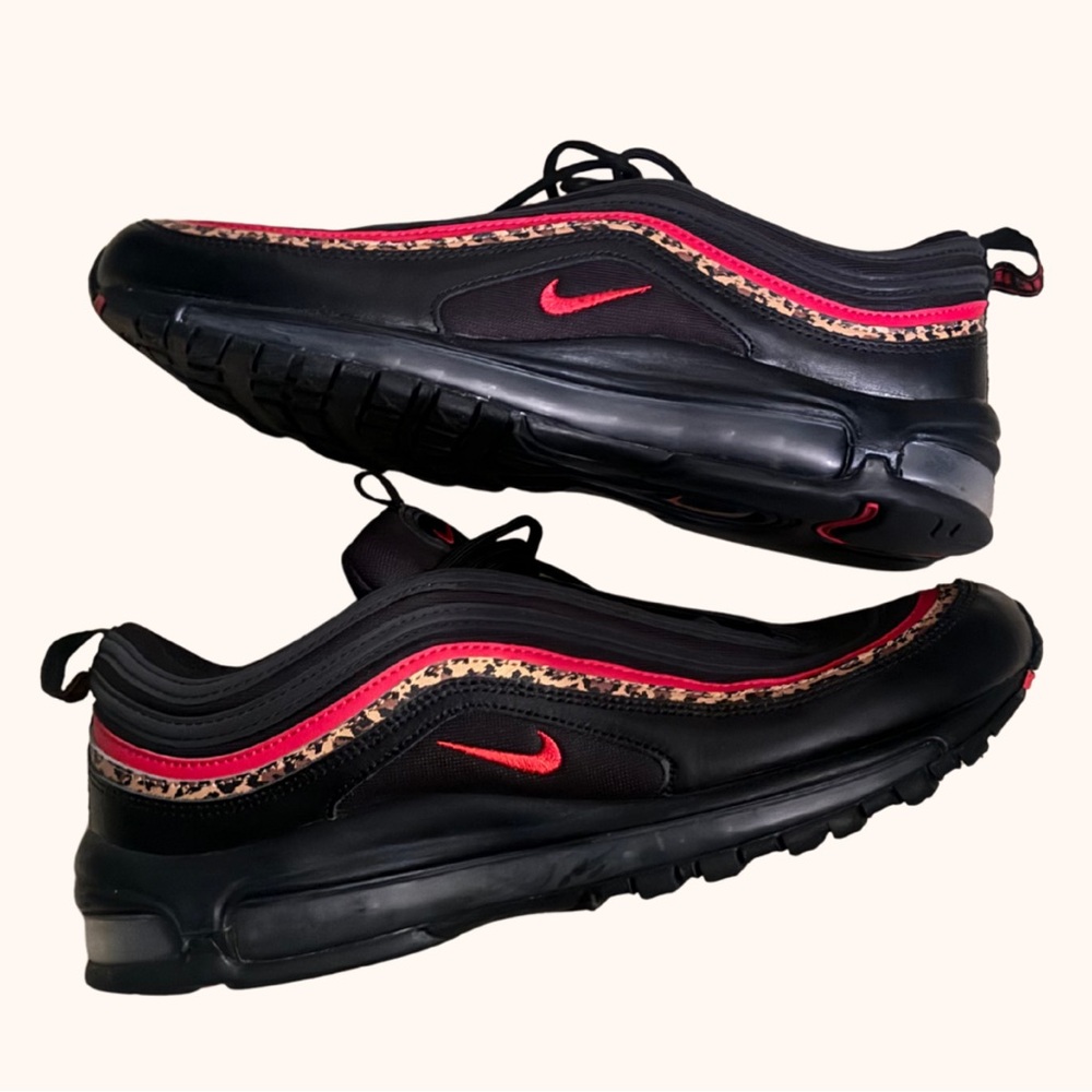 Nike Black and Red Air Max 97 Sneakers with Wave Design